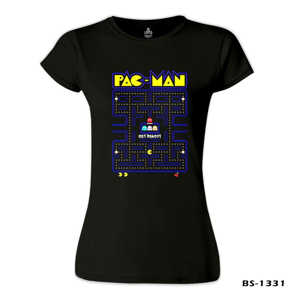 Pac-Man - Get Ready Siyah Kadın Tshirt