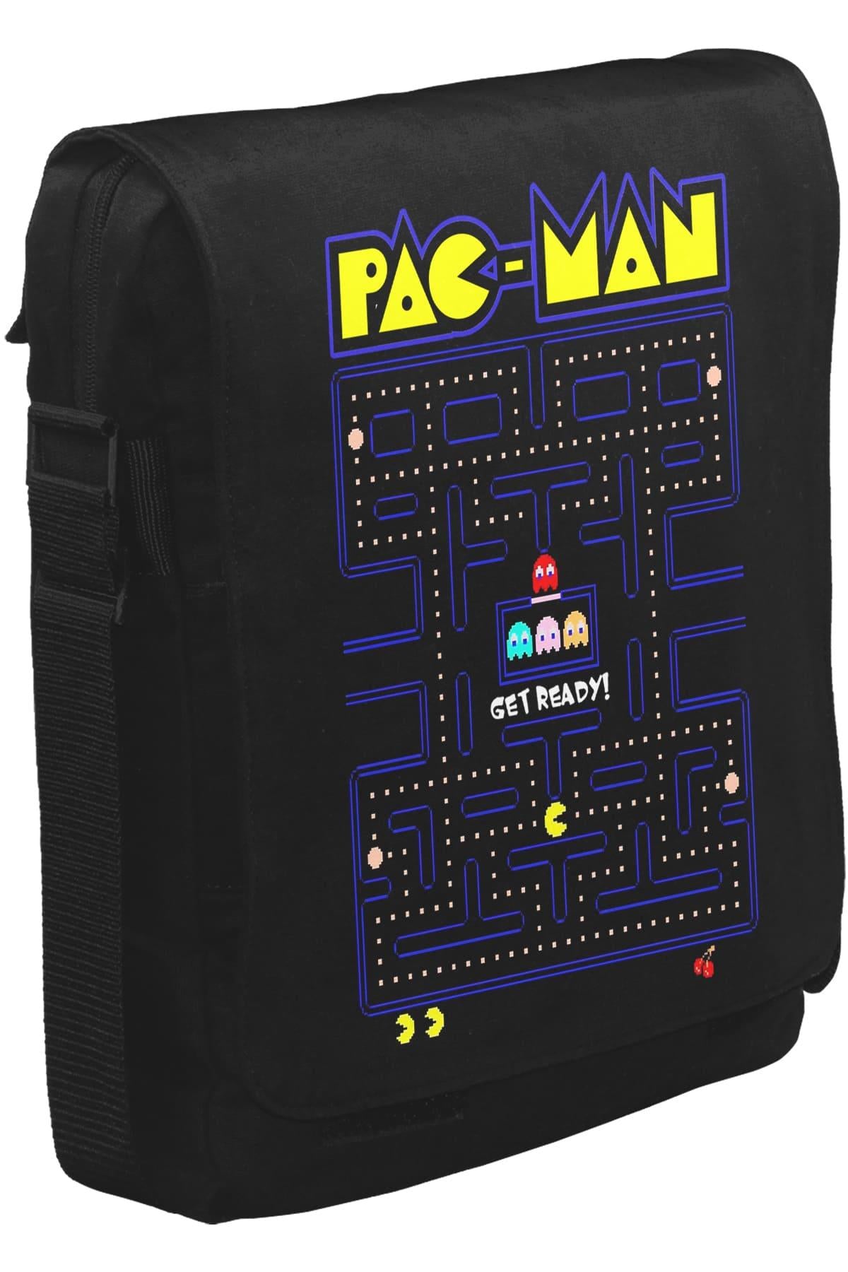 Pac-Man - Get Ready Unisex Siyah Postacı Çanta