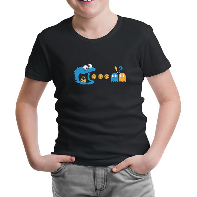 Pac-Man - Kurabiye Canavarı Siyah Çocuk Tshirt