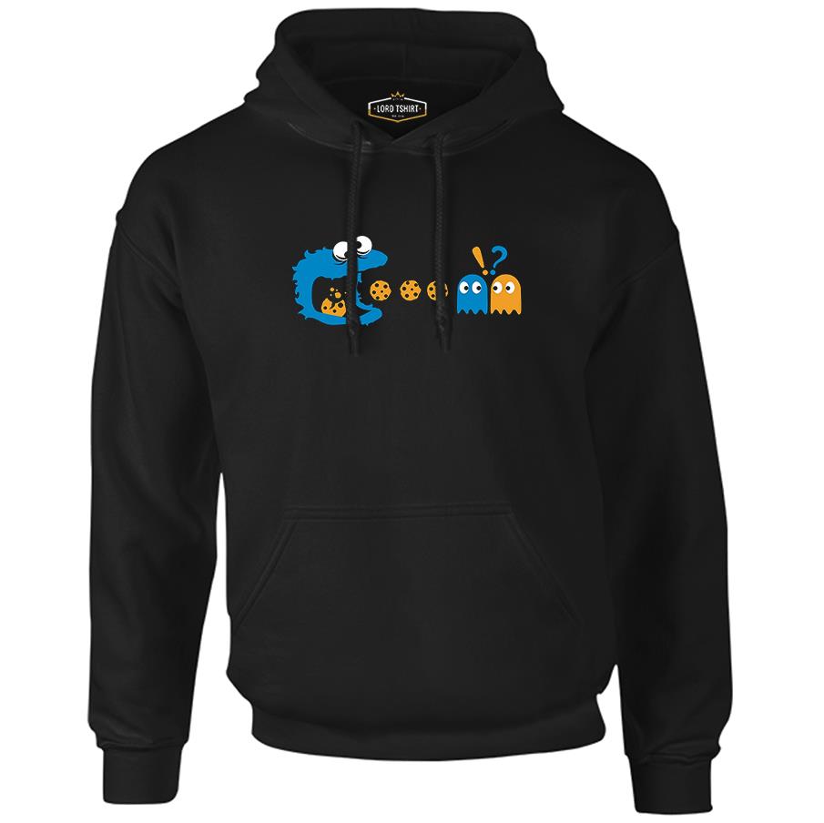 Pac-Man - Kurabiye Canavarı Siyah Erkek Fermuarsız Kapşonlu
