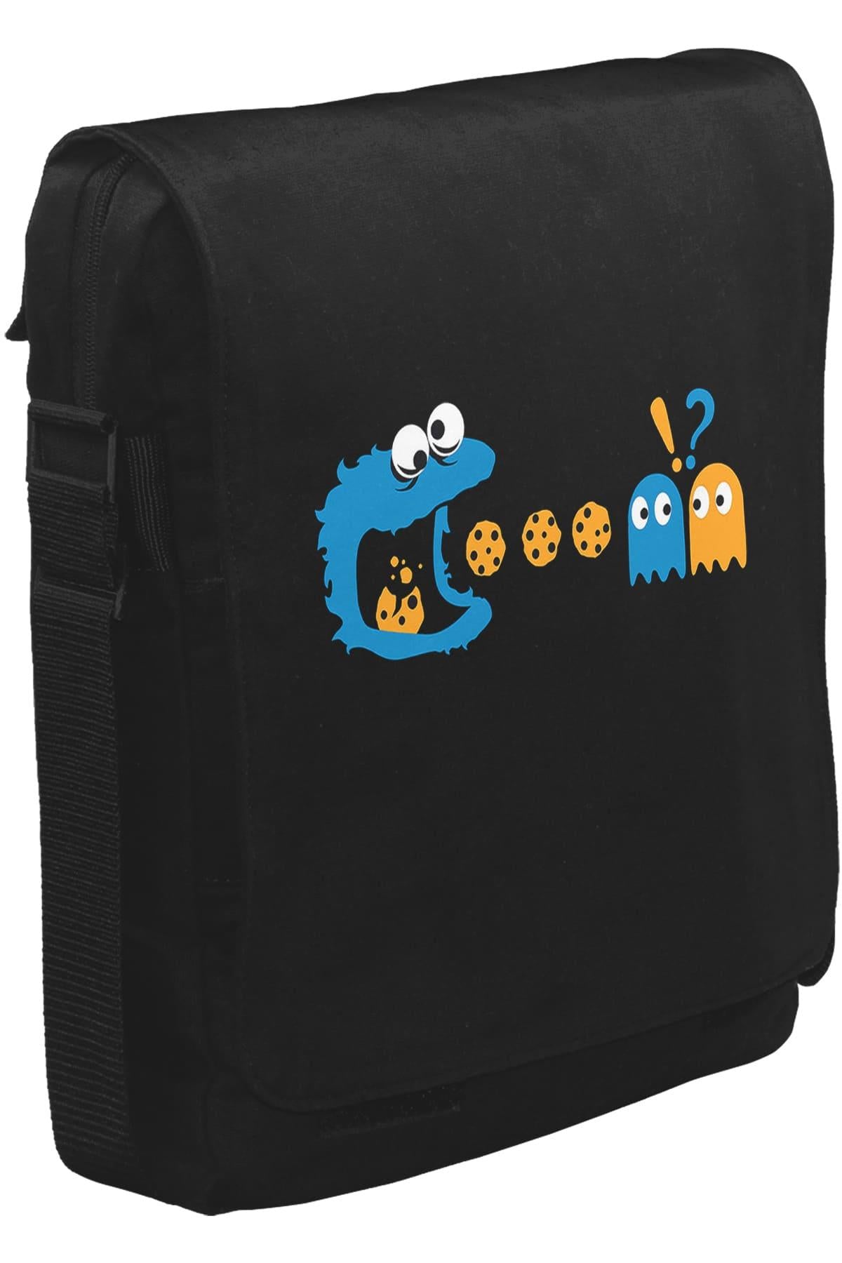 Pac-Man - Kurabiye Canavarı Unisex Siyah Postacı Çanta