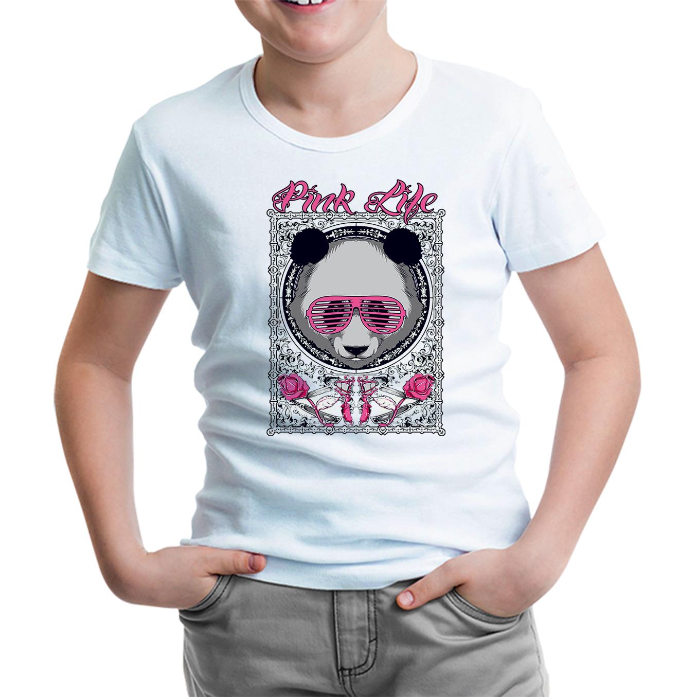 Panda - Pink and White Kids Tshirt