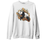 Panda Sleeping on a Branch Beyaz Erkek Kalın Sweatshirt