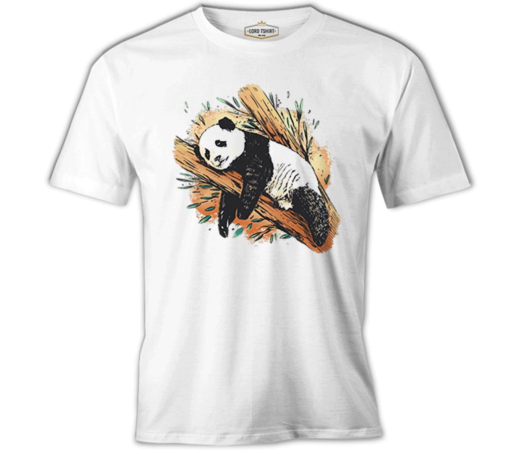Panda Sleeping on a Branch Beyaz Erkek Tshirt