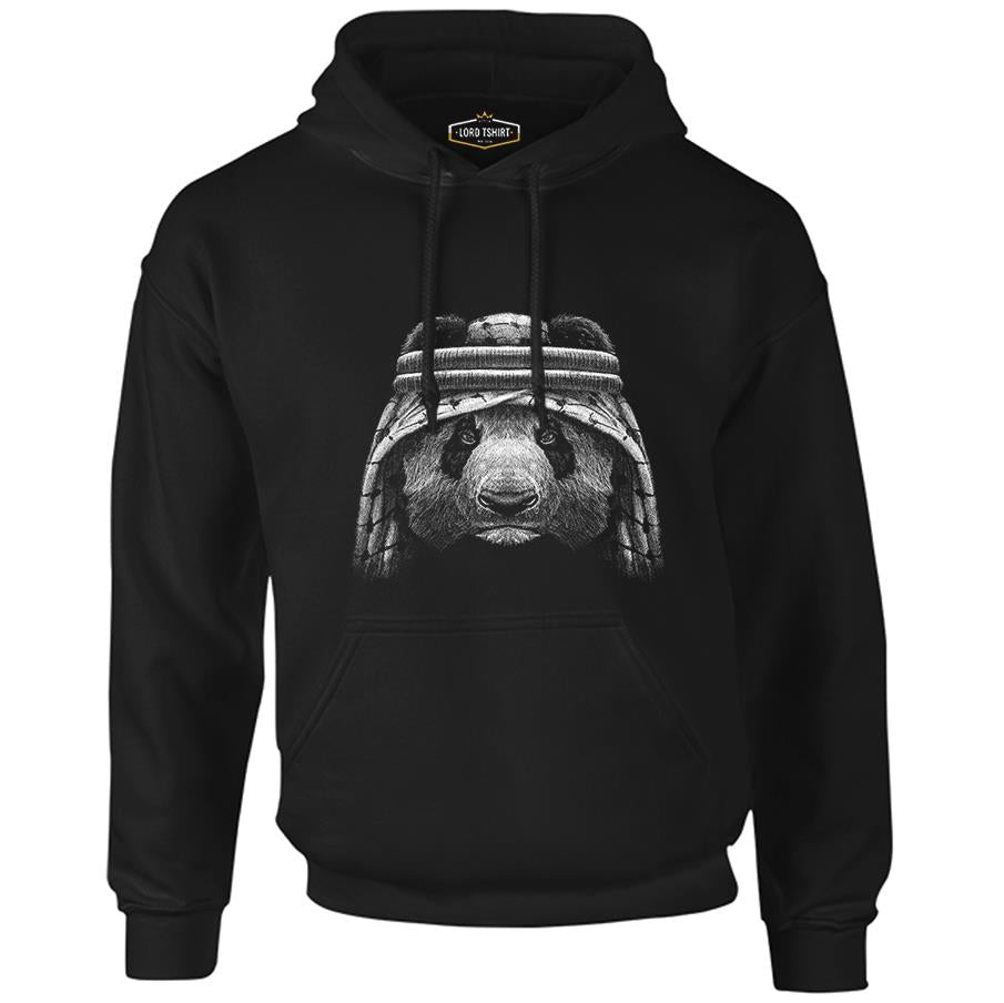 Panda Wearing Headscarf Realistic Black Men's Zipperless Hoodie