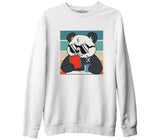 Panda with Sunglasses Reading a Book White Men's Thick Sweatshirt