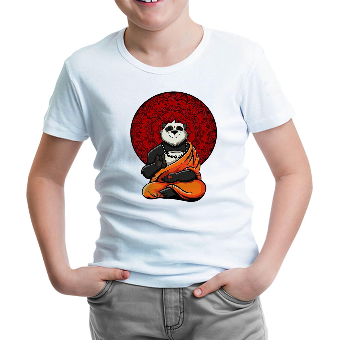 Panda Yoga Beyaz Çocuk Tshirt