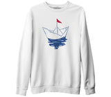 Paper Boat with a Red Flag White Men's Thick Sweatshirt