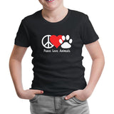 Peace Love Animals Siyah Çocuk Tshirt