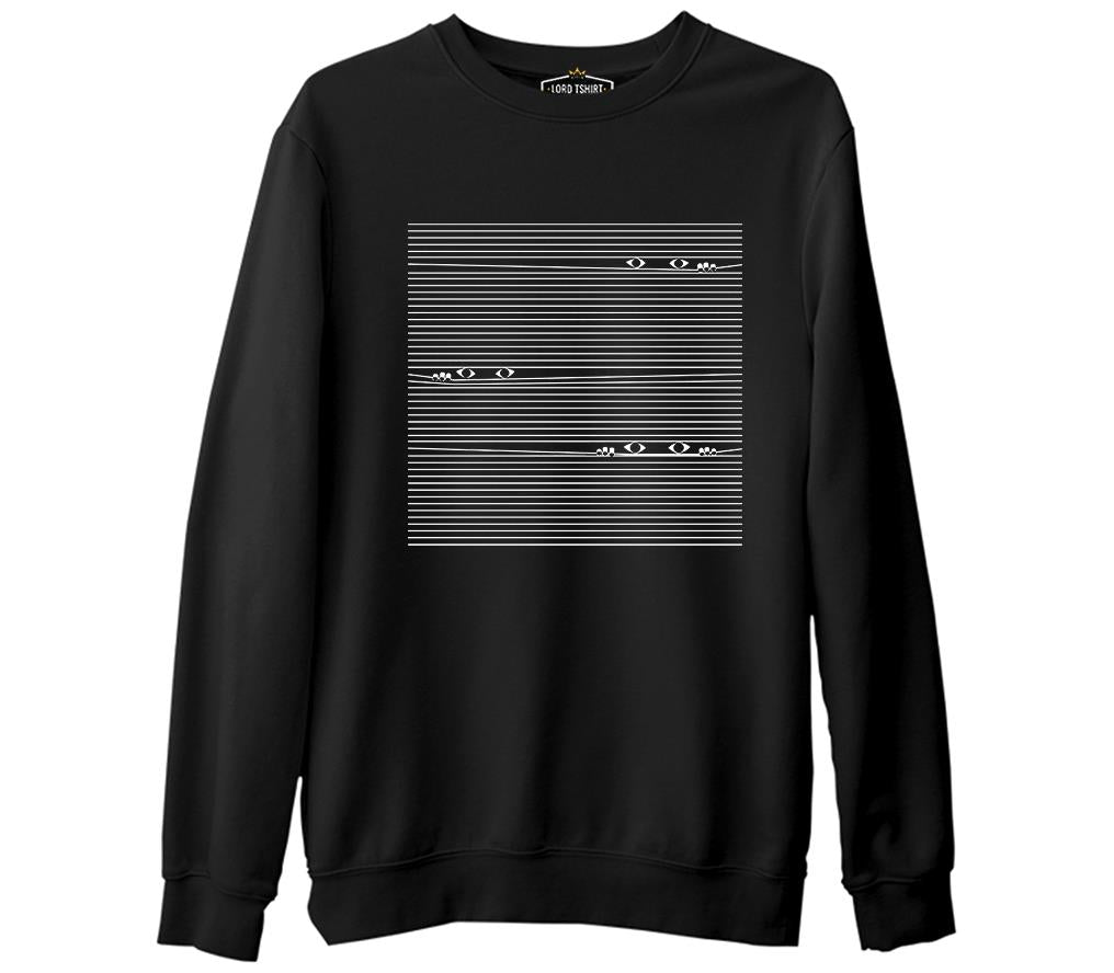 Pencere Çizgi Siyah Erkek Kalın Sweatshirt