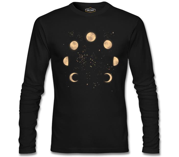 Phases of the Golden Moon in Space Siyah Erkek Sweatshirt