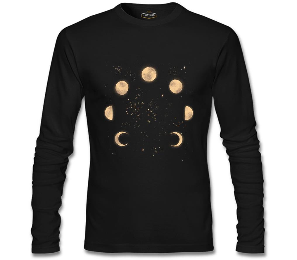Phases of the Golden Moon in Space Siyah Erkek Sweatshirt