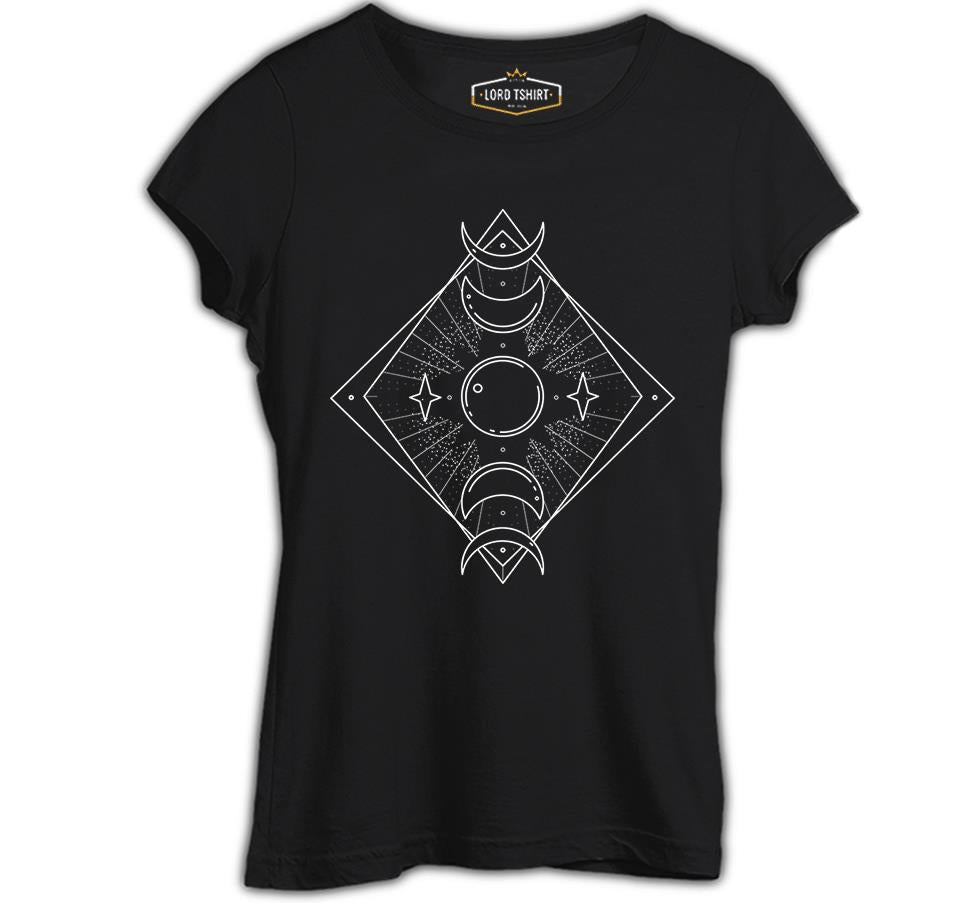 Phases of the Moon on a Geometric Background Black Women's Tshirt