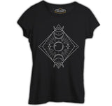 Phases of the Moon on a Geometric Background Black Women's Tshirt