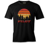 Pilot Quote and Retro Sunset Black Men's Tshirt