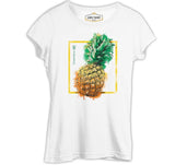 Pineapple in Front of a Square Beyaz Kadın Tshirt