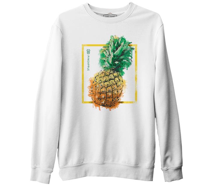 Pineapple in Front of a Square Beyaz Erkek Kalın Sweatshirt