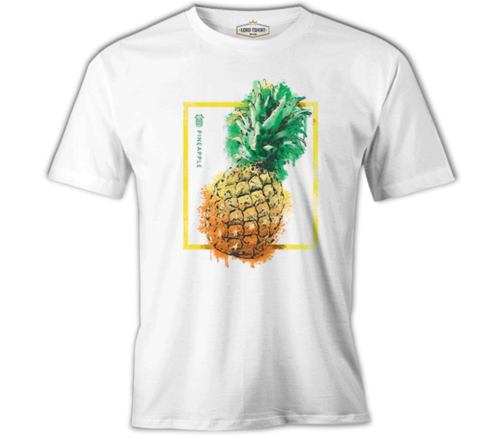 Pineapple in Front of a Square Beyaz Erkek Tshirt