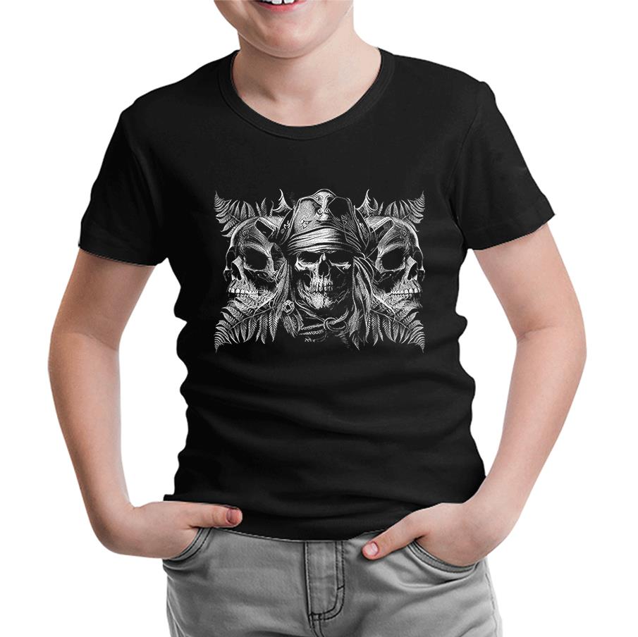 Pirate Skulls Siyah Çocuk Tshirt