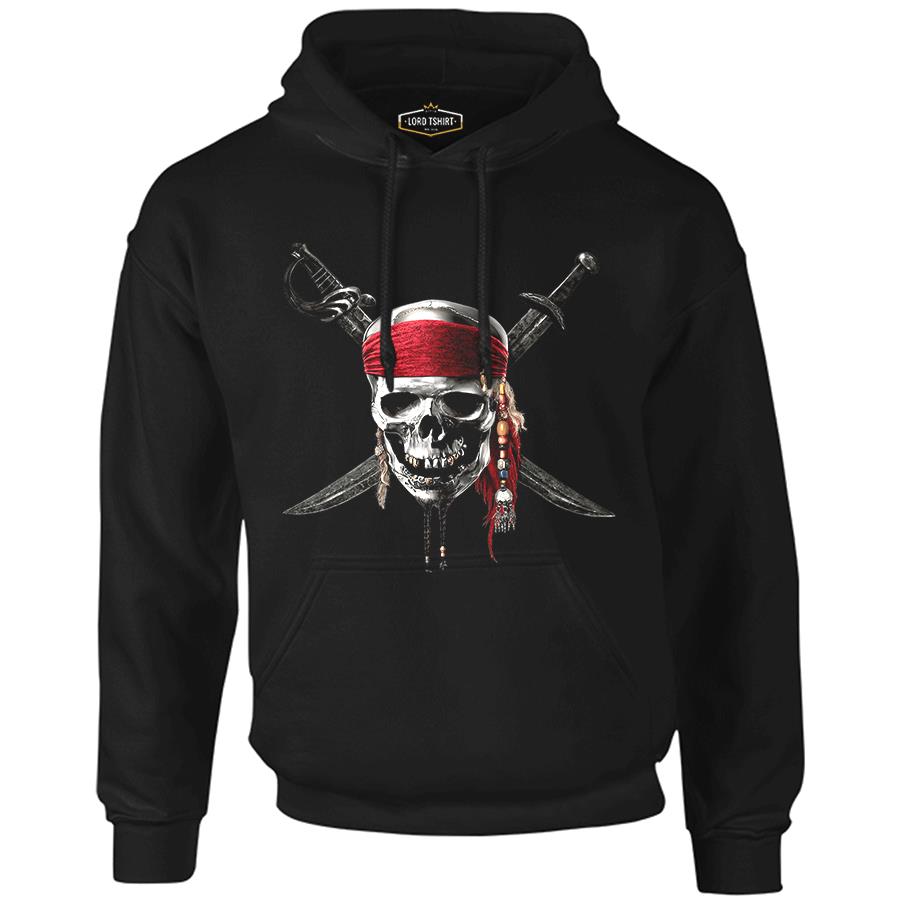 Pirates of Caribbean Kurukafa Siyah Erkek Fermuarsız Kapşonlu