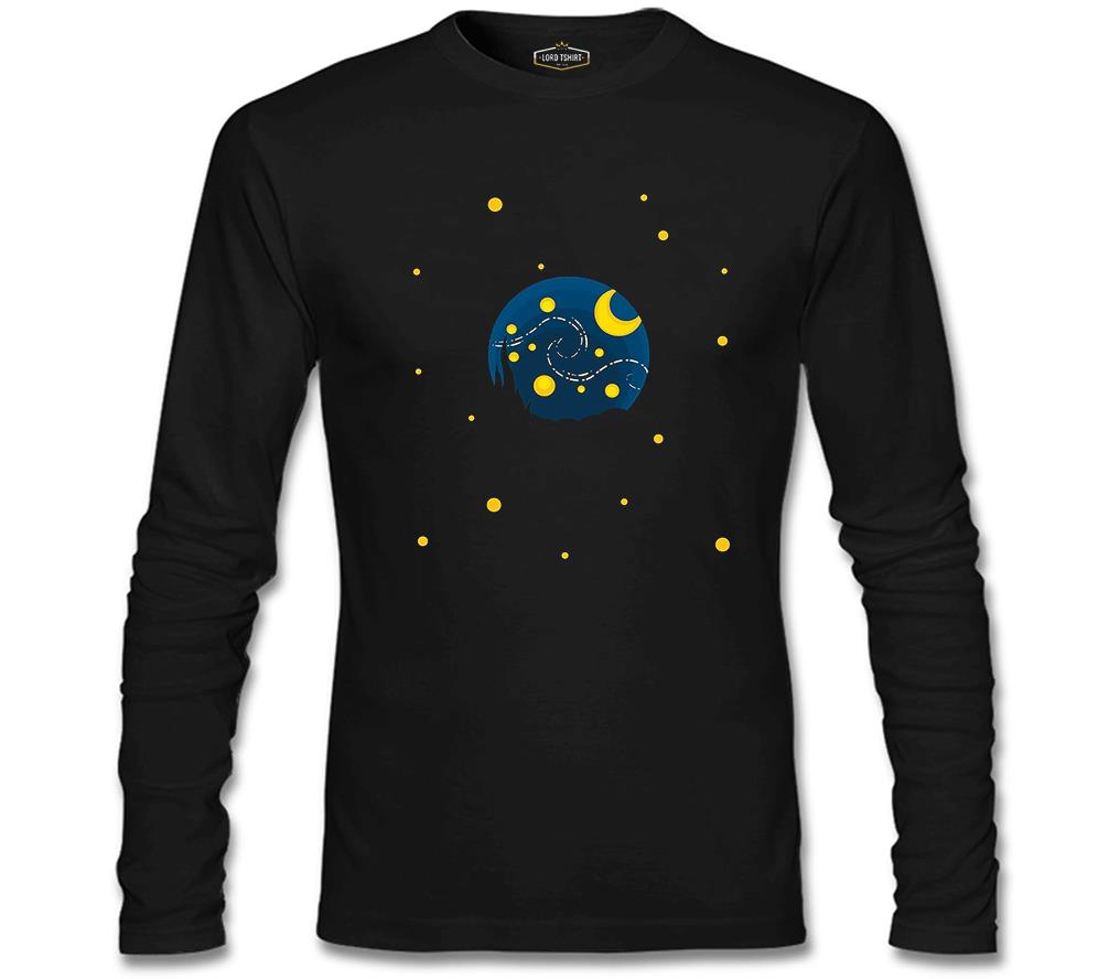 Planet and Moon Siyah Erkek Sweatshirt