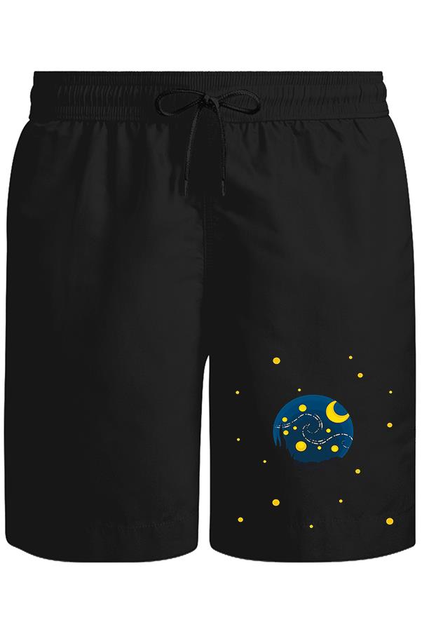 Planet and Moon Unisex Siyah Şort