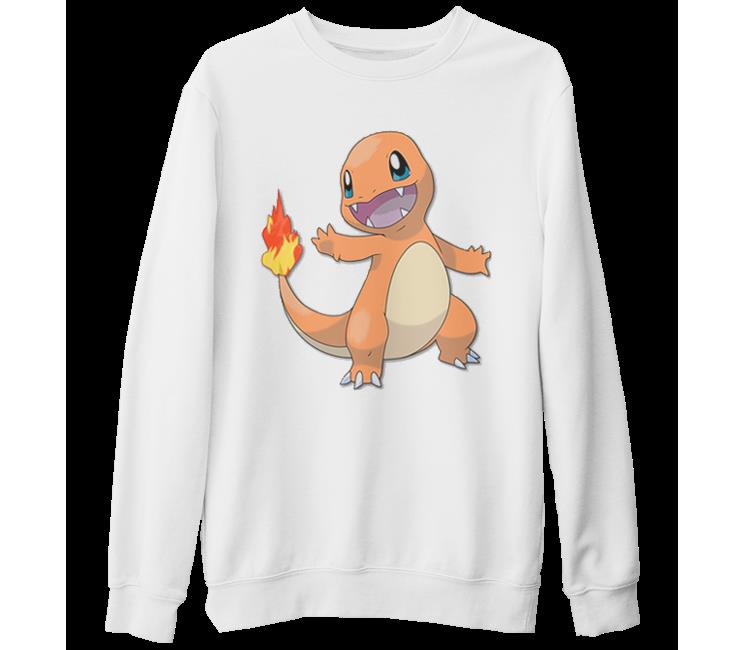 Pokemon - Charmander Beyaz Kalın Sweatshirt