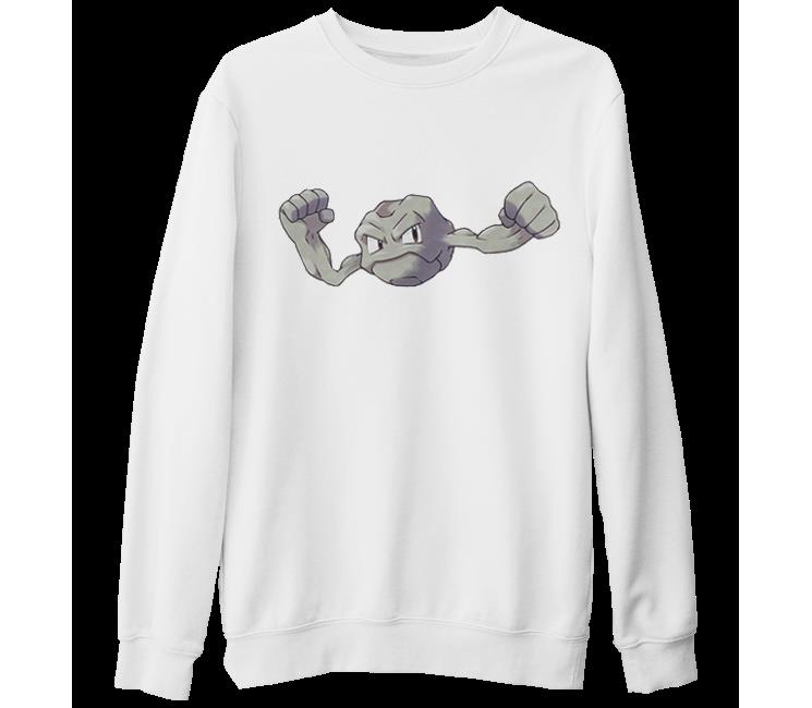 Pokemon - Geodude Beyaz Kalın Sweatshirt