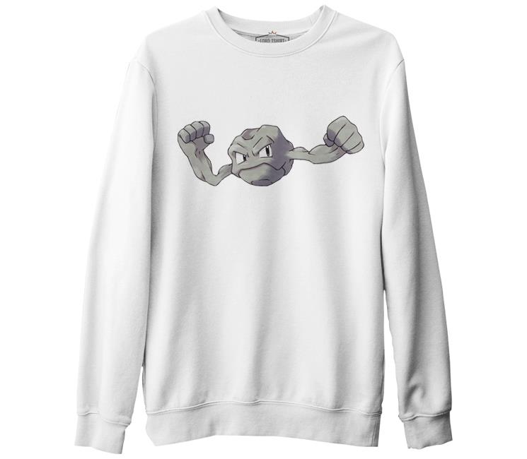 Pokemon - Geodude Beyaz Kalın Sweatshirt