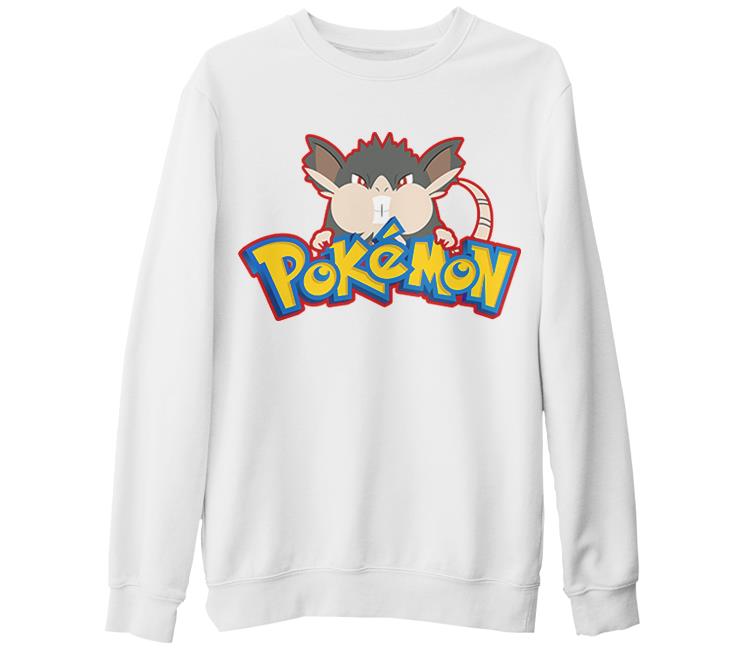 Pokemon Go - Raticate Beyaz Kalın Sweatshirt