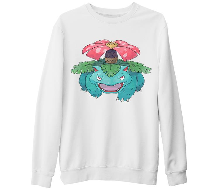 Pokemon - Venusaur Beyaz Kalın Sweatshirt