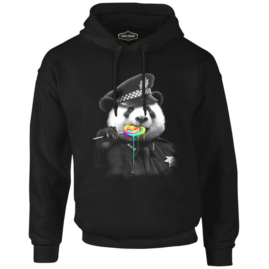 Police Panda Black Men's Zipperless Hoodie