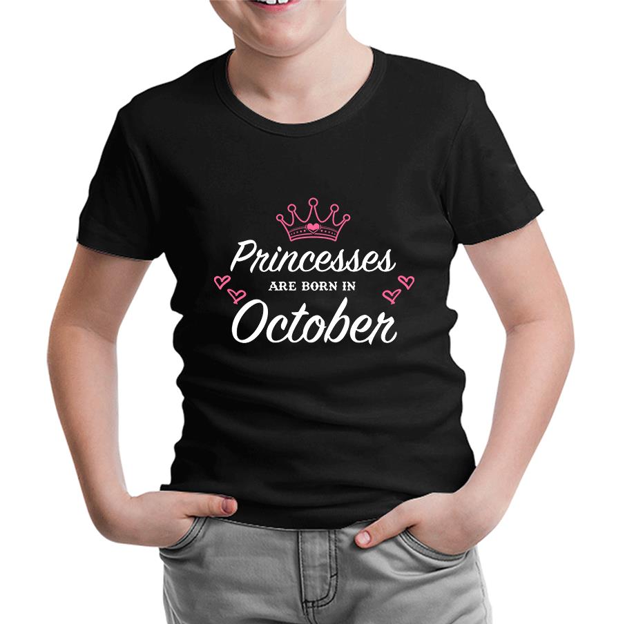 Princess Born in October - Heart Siyah Çocuk Tshirt