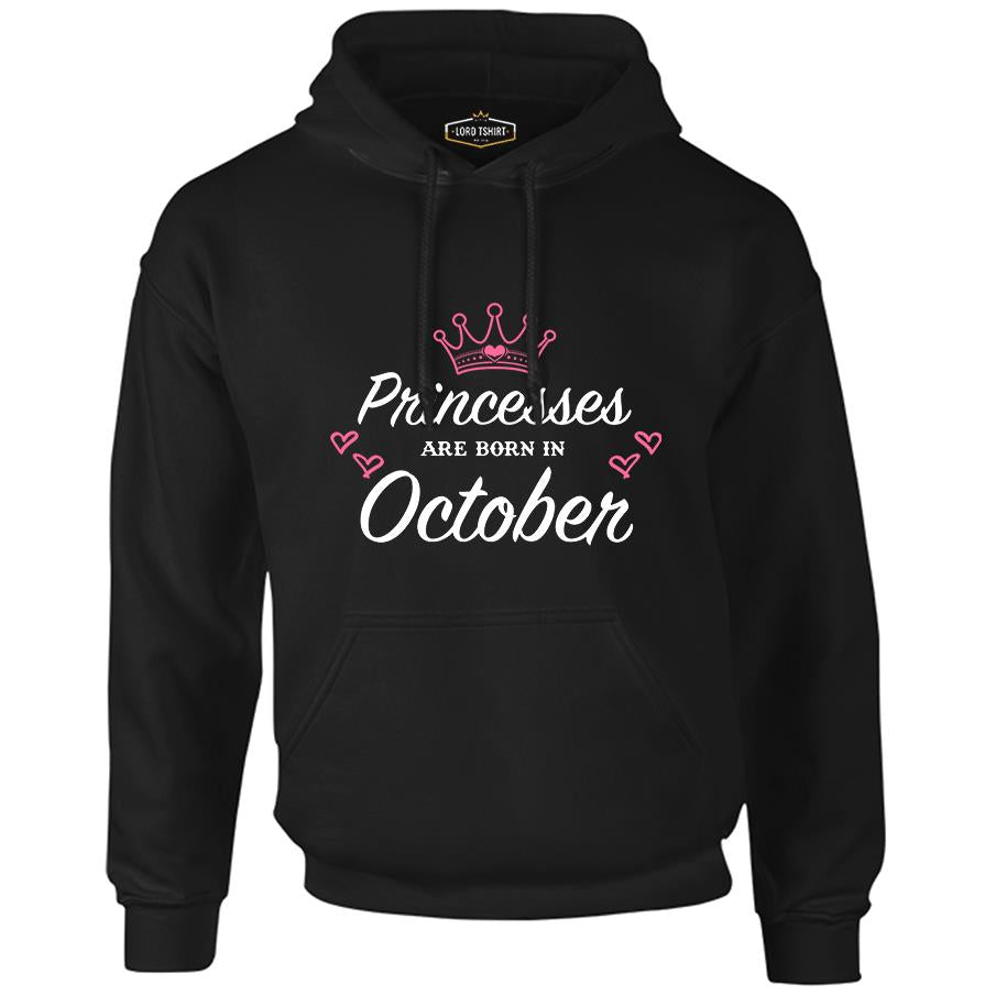 Princess Born in October - Heart Siyah Erkek Fermuarsız Kapşonlu