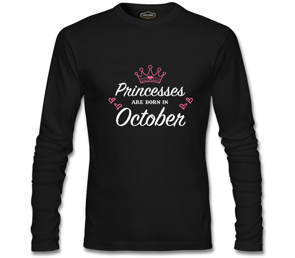 Princess Born in October - Heart Siyah Erkek Sweatshirt