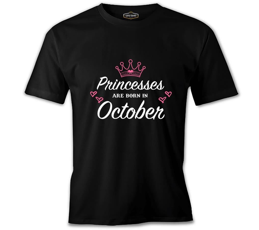 Princess Born in October - Heart Siyah Erkek Tshirt