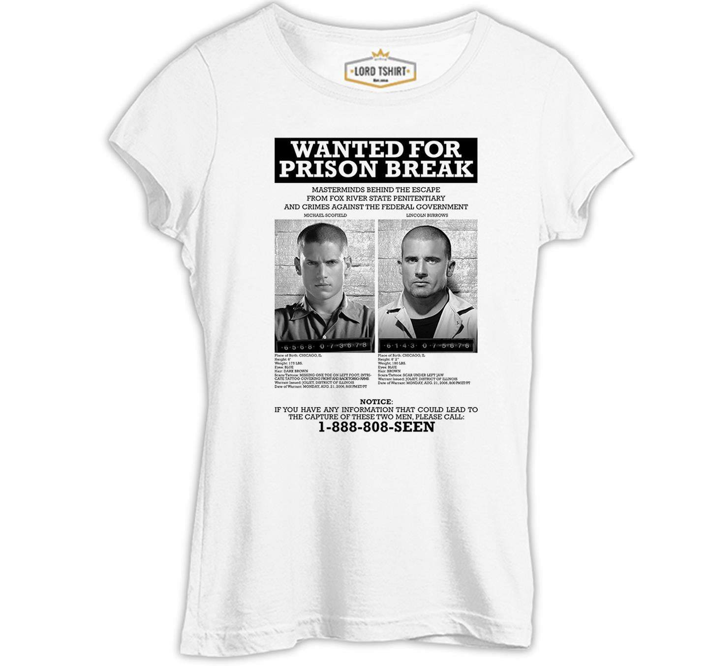 Prison Break - Wanted For Beyaz Kadın Tshirt