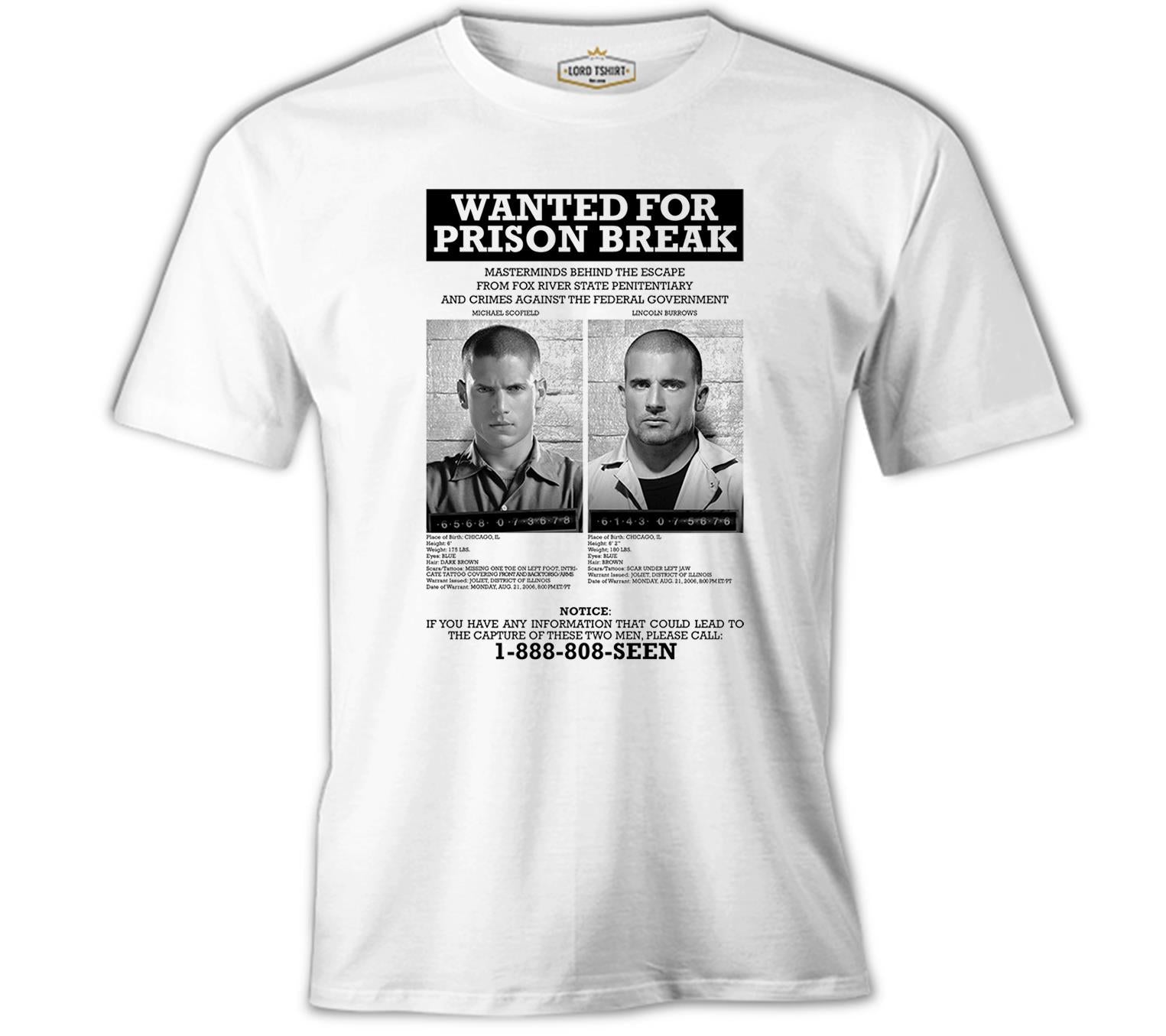 Prison Break - Wanted For Beyaz Erkek Tshirt