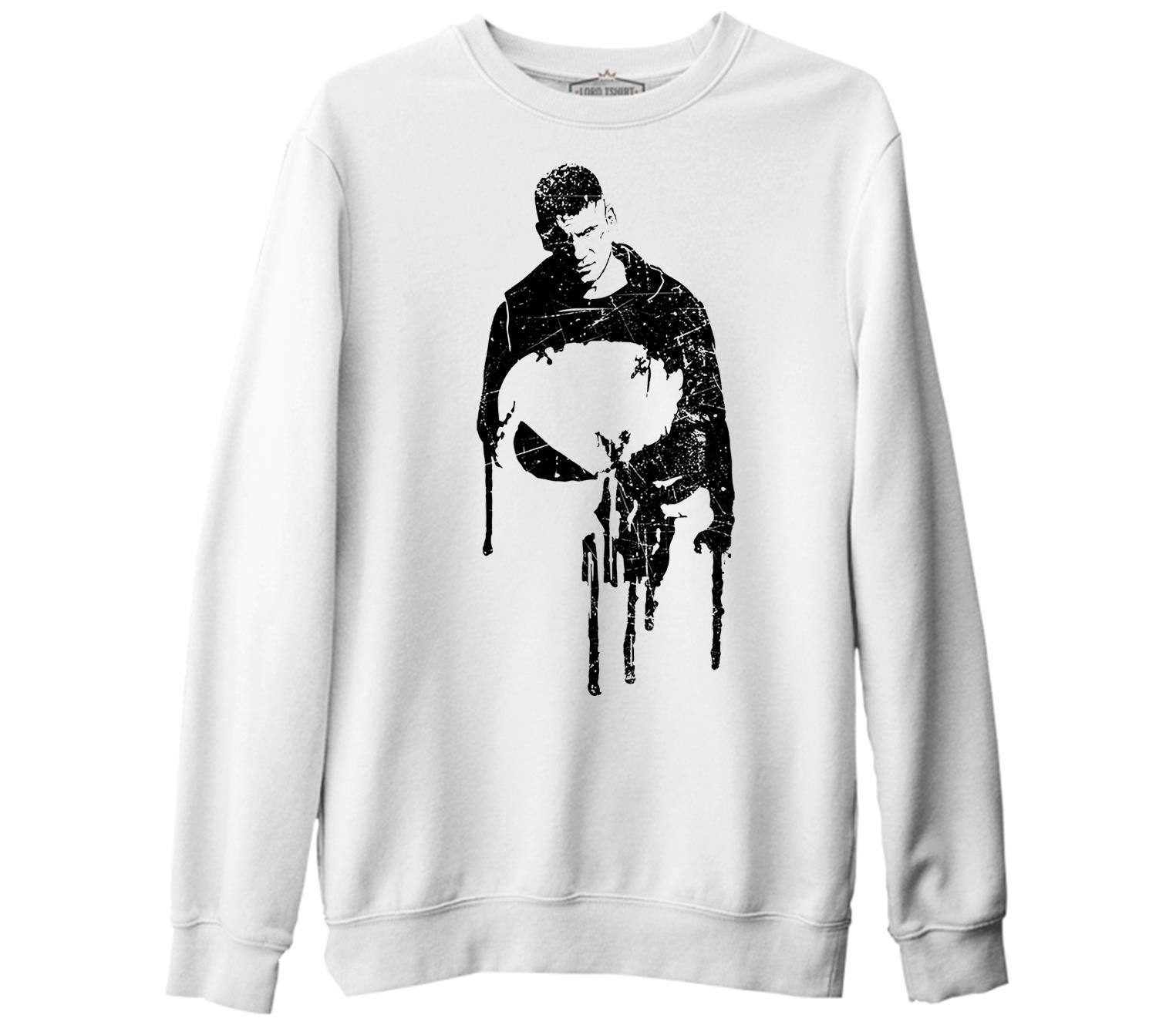 Punisher - Cut Beyaz Kalın Sweatshirt
