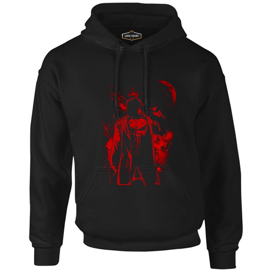 Punisher Red Moon Black Men's Zipperless Hoodie