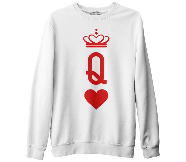 Q - The Queen Beyaz Erkek Kalın Sweatshirt