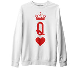 Q - The Queen Beyaz Erkek Kalın Sweatshirt