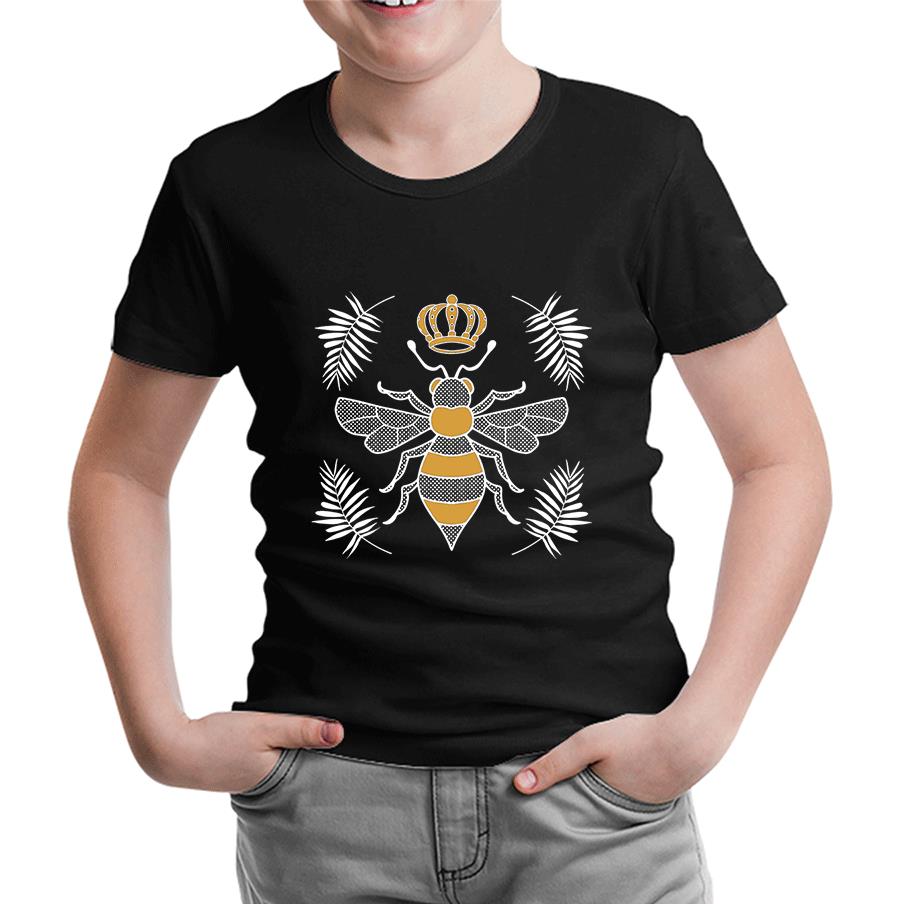 Queen Bee and Leaves Siyah Çocuk Tshirt