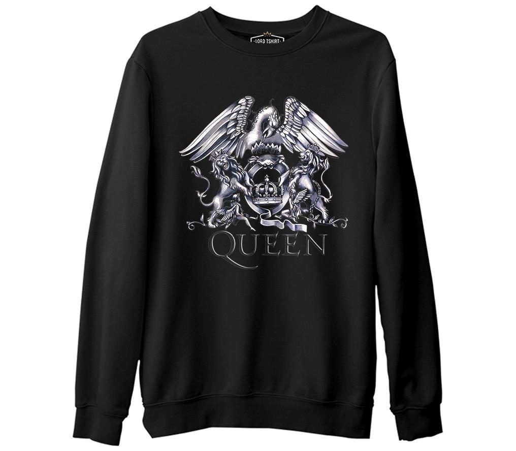 Queen Logo  Siyah Erkek Kalın Sweatshirt