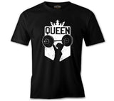 Queen Logo with a Woman Holding Weights Black Men's Tshirt