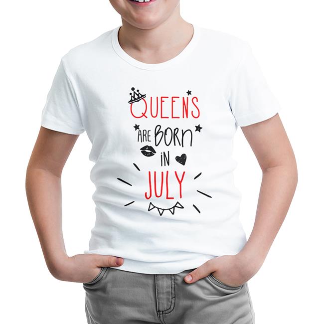 Queens are Born in July Beyaz Çocuk Tshirt