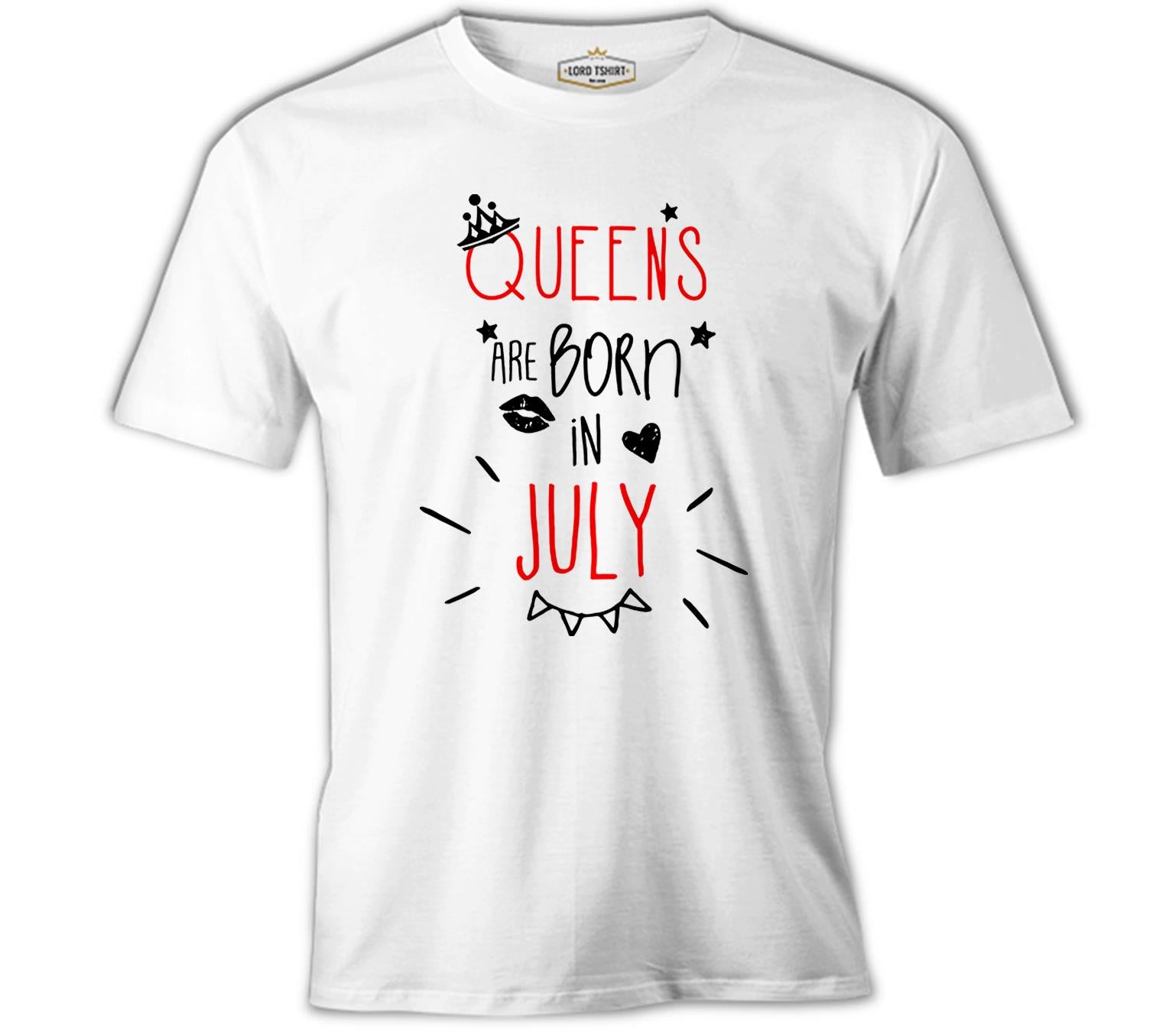 Queens are Born in July Beyaz Erkek Tshirt