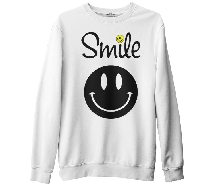 R5 - Smile Beyaz Erkek Kalın Sweatshirt