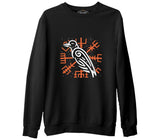 Raven Bird and Viking Sign Background Siyah Erkek Kalın Sweatshirt