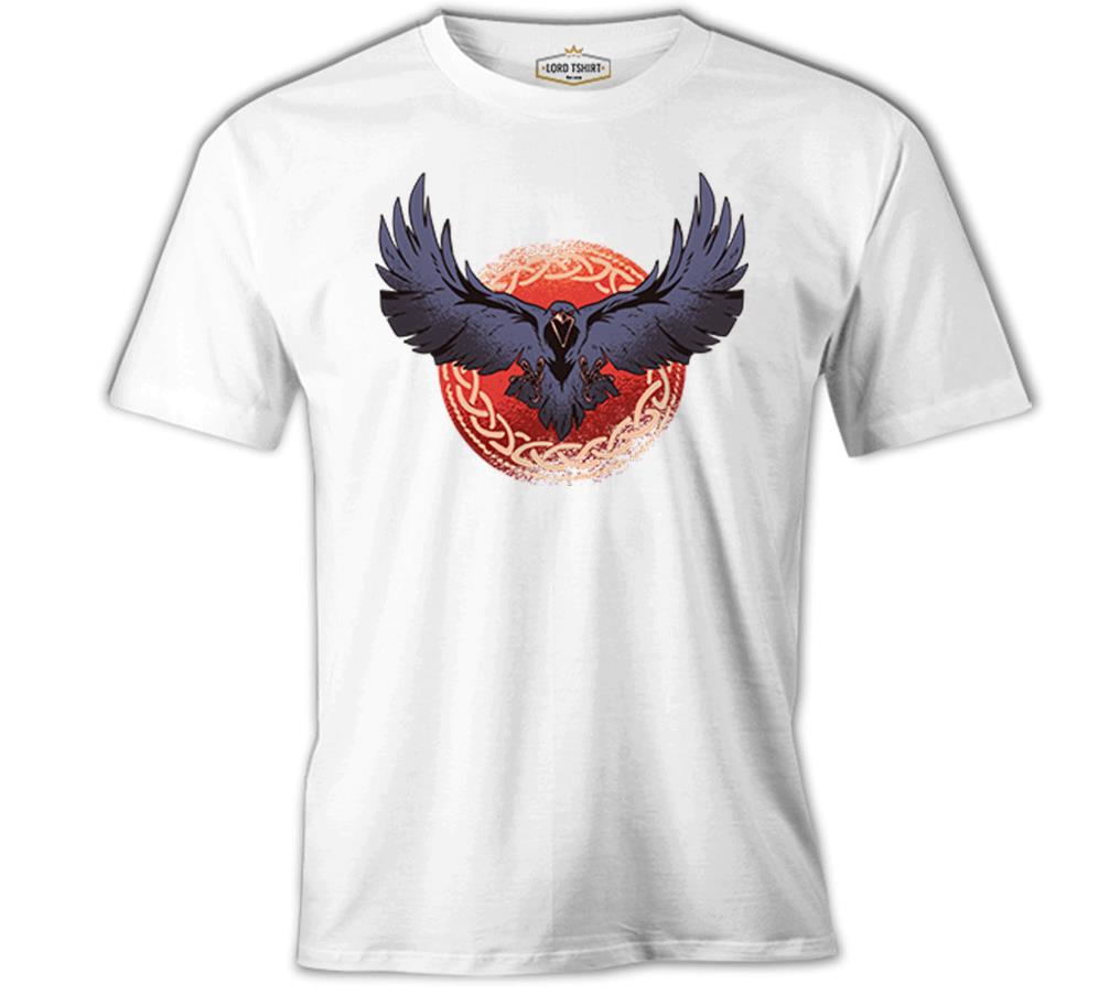 Raven Bird Screaming Beyaz Erkek Tshirt
